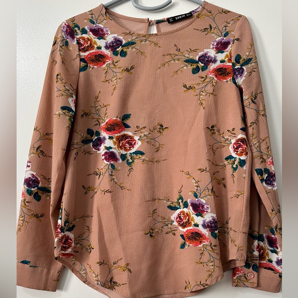 SHEIN Floral Nude Blouse Sz XSmall